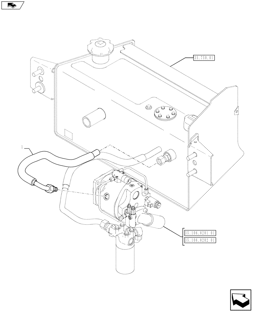 Схема запчастей Case 590SN - (35.300.05) - VAR - X20233X - PUMP INSTALL - HYD. DRAIN HOSE MEC. (35) - HYDRAULIC SYSTEMS