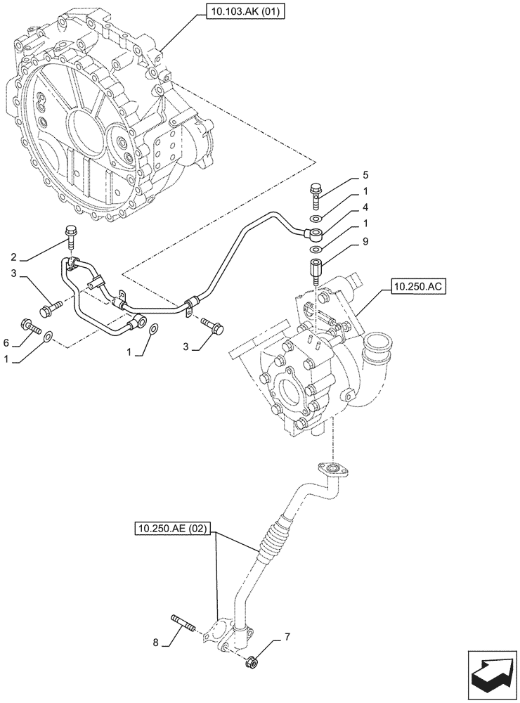 Схема запчастей Case AQ-4HK1XASS01 - (10.250.AD[01]) - TURBOCHARGER, SUPPLY, LINE (10) - ENGINE