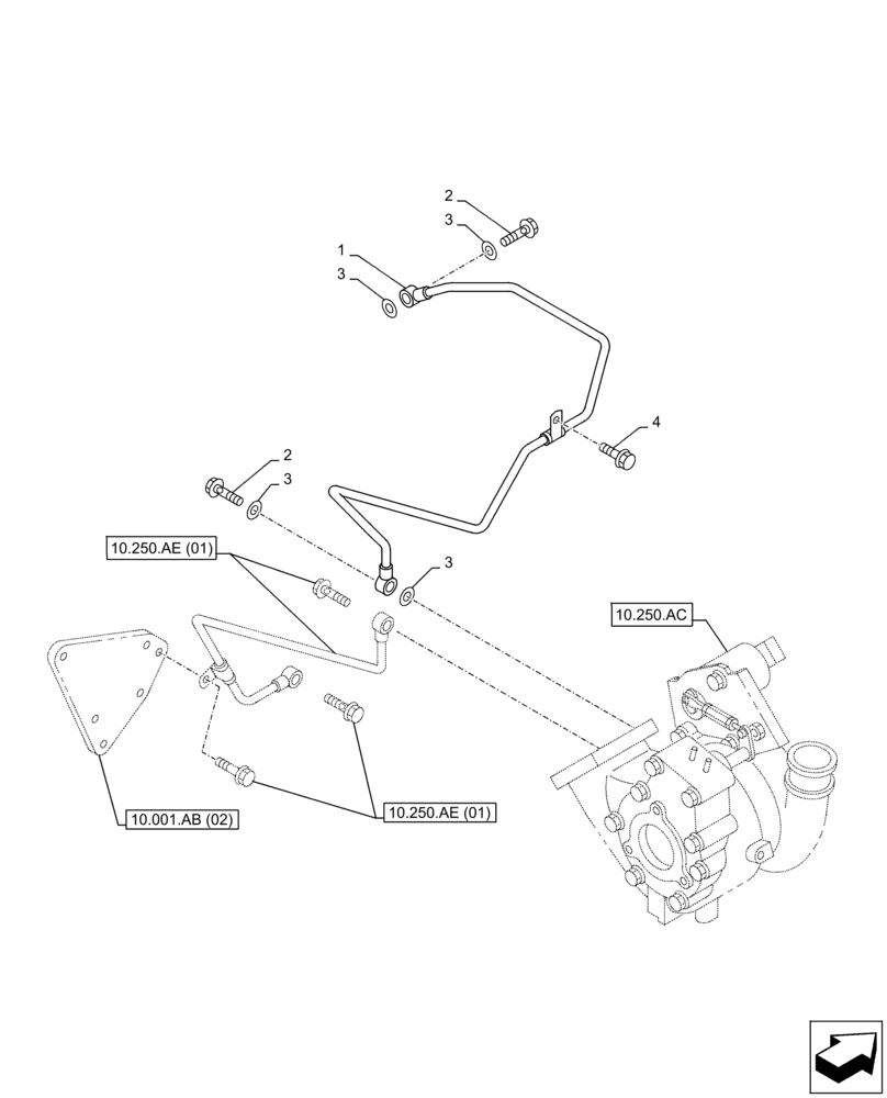 Схема запчастей Case AQ-4HK1XASS01 - (10.250.AD[02]) - TURBOCHARGER, SUPPLY, LINE (10) - ENGINE