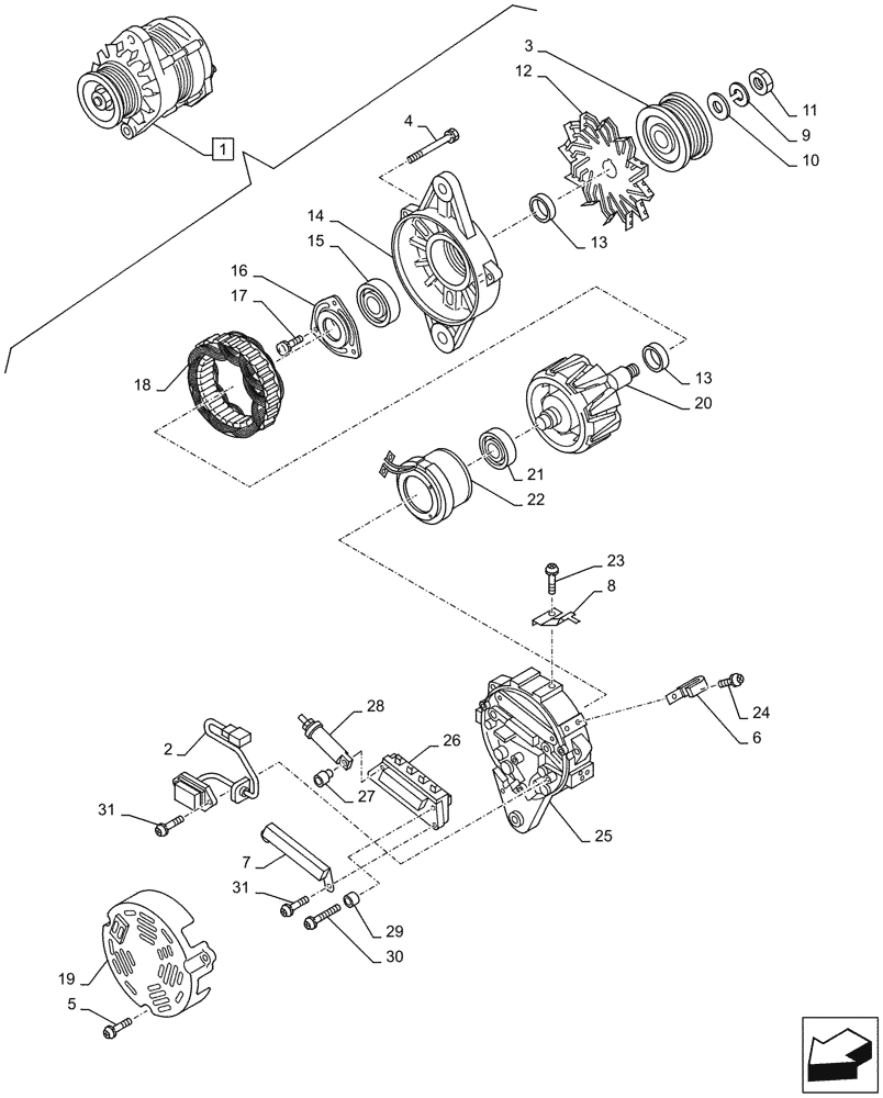 Схема запчастей Case AQ-4HK1XASS01 - (55.301.AA[01]) - ALTERNATOR (25V/50A) (55) - ELECTRICAL SYSTEMS