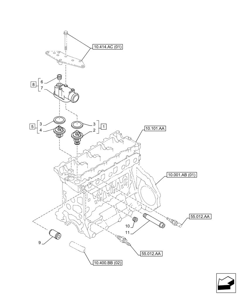 Схема запчастей Case AQ-4HK1XASS01 - (10.400.BC) - THERMOSTAT (10) - ENGINE