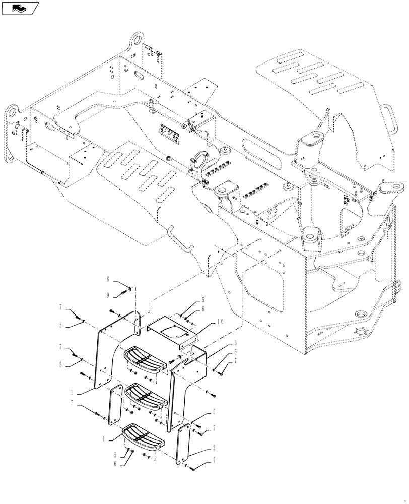 Схема запчастей Case 621F - (90.118.BX[01]) - STEP INSTALLATION, RIGHT HAND (90) - PLATFORM, CAB, BODYWORK AND DECALS