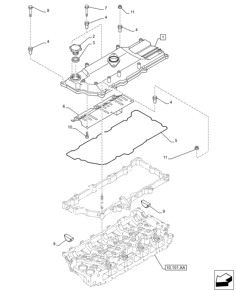 Схема запчастей Case AQ-4HK1XASS01 - (10.101.AB[01]) - VALVE COVER (10) - ENGINE