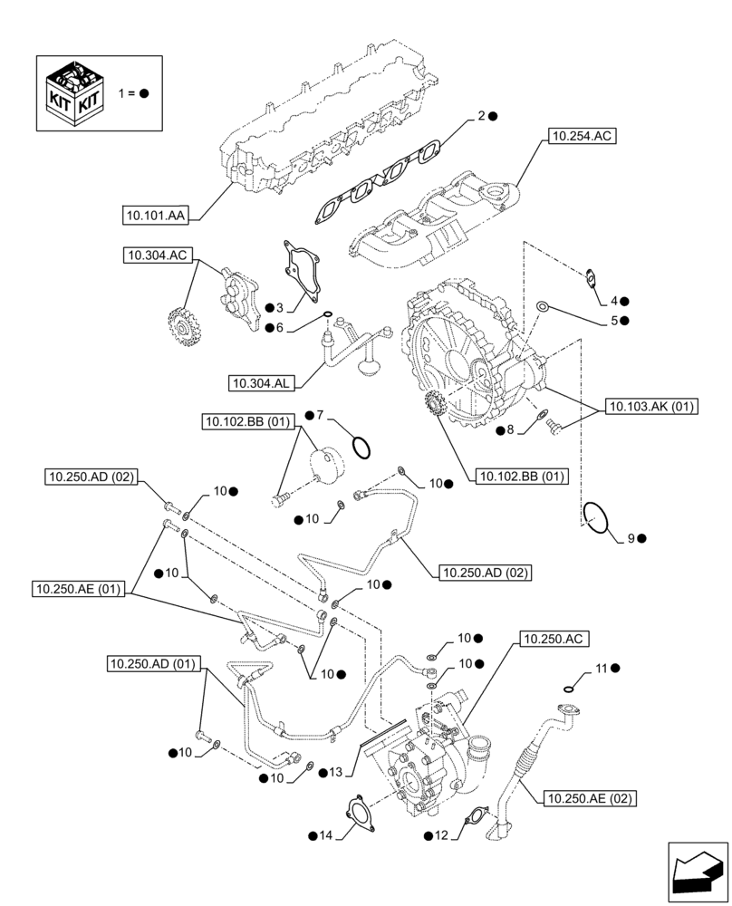 Схема запчастей Case AQ-4HK1XASS01 - (10.001.AD[04]) - ENGINE, GASKET, SET (10) - ENGINE