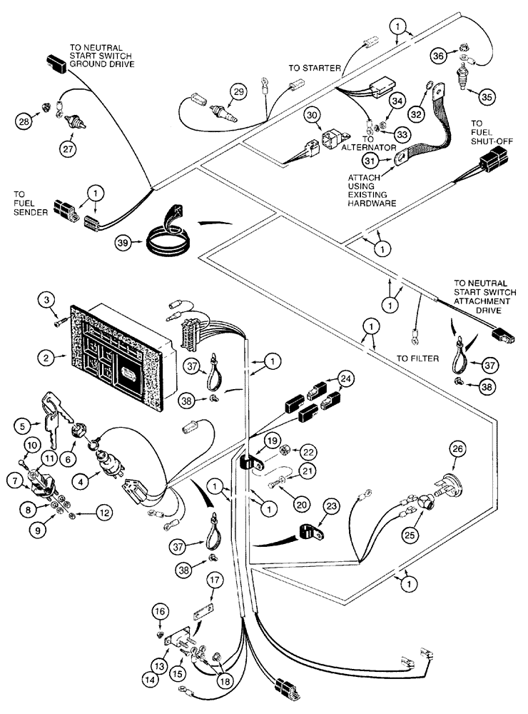 Схема запчастей Case 460 - (4-10) - MAIN WIRING HARNESS AND CONNECTIONS, WITHOUT SEAT INTERLOCK SYSTEM (04) - ELECTRICAL SYSTEMS