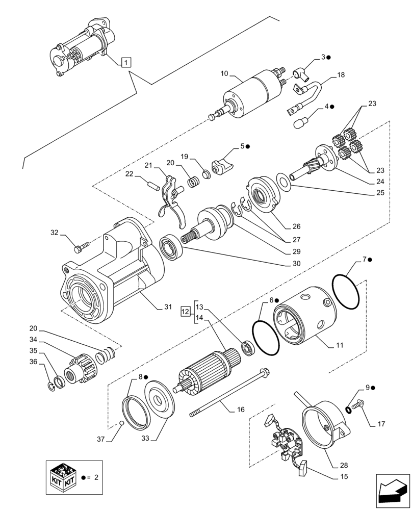 Схема запчастей Case AQ-4HK1XASS01 - (55.201.AE[02]) - STARTER MOTOR, COMPONENTS (55) - ELECTRICAL SYSTEMS