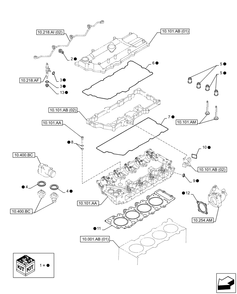 Схема запчастей Case AQ-4HK1XASS01 - (10.001.AD[07]) - ENGINE, GASKET, SET (10) - ENGINE