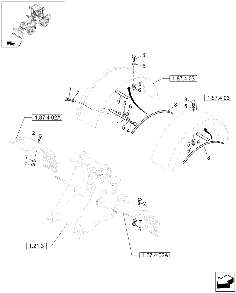 Схема запчастей Case 21E - (1.87.4[01A]) - FRONT AND REAR WHEEL GUARD, FROM DATE MAR 15, 2013 (08) - SHEET METAL/DECALS