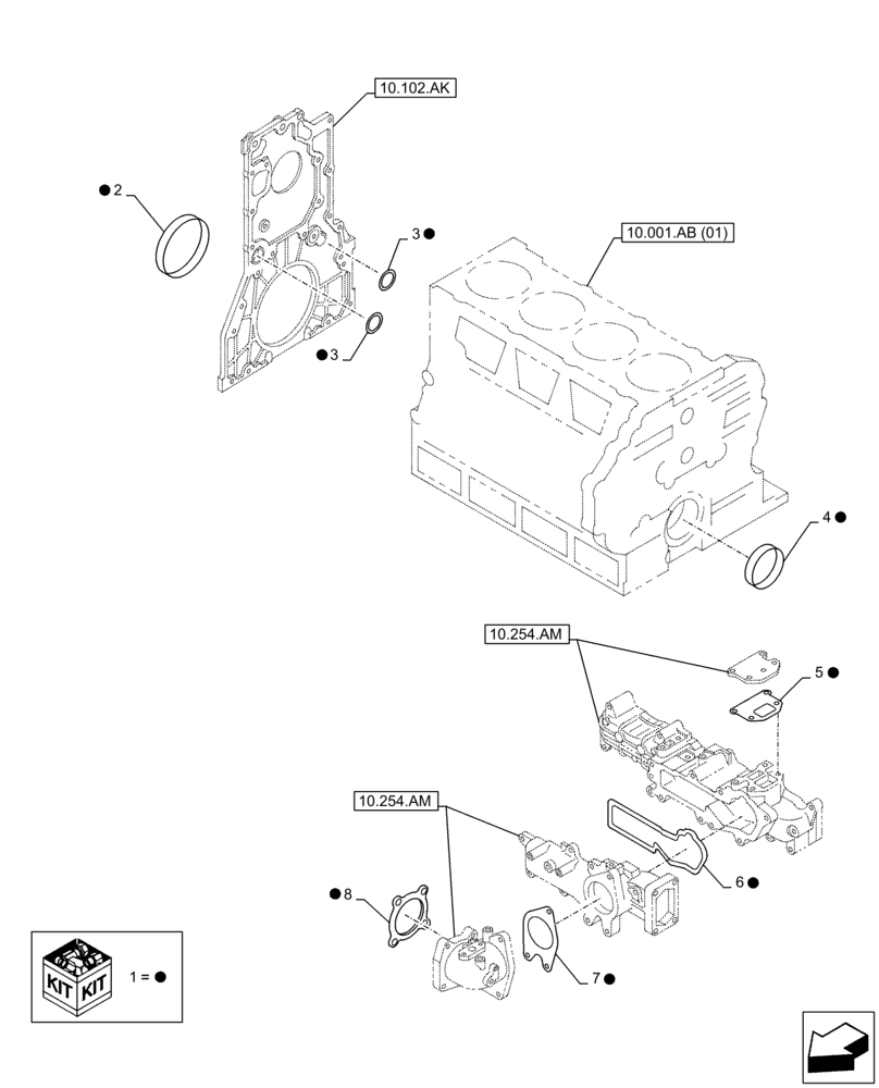 Схема запчастей Case AQ-4HK1XASS01 - (10.001.AD[05]) - ENGINE, GASKET, SET (10) - ENGINE