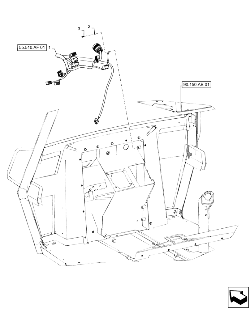 Схема запчастей Case 570N EP - (55.510.AF[01]) - CAB, FRONT HARNESS INSTALLATION (55) - ELECTRICAL SYSTEMS