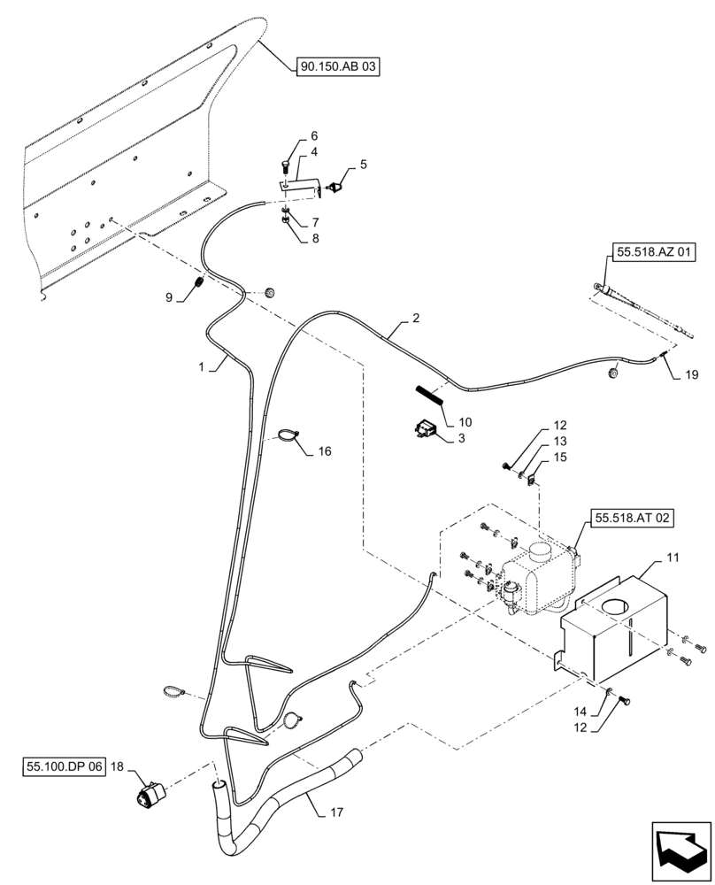 Схема запчастей Case 570N EP - (55.518.AT[01]) - VAR - 747775 - WINDSHIELD WASH RESERVOIR (55) - ELECTRICAL SYSTEMS