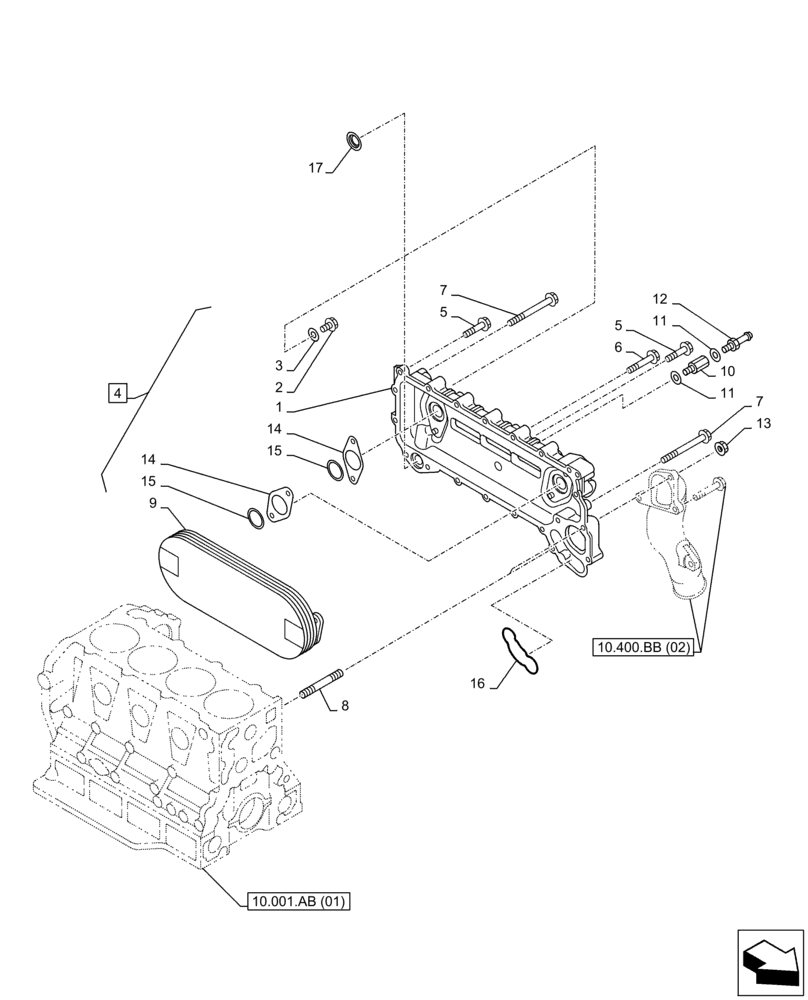 Схема запчастей Case AQ-4HK1XASS01 - (10.408.AO) - ENGINE OIL COOLER (10) - ENGINE