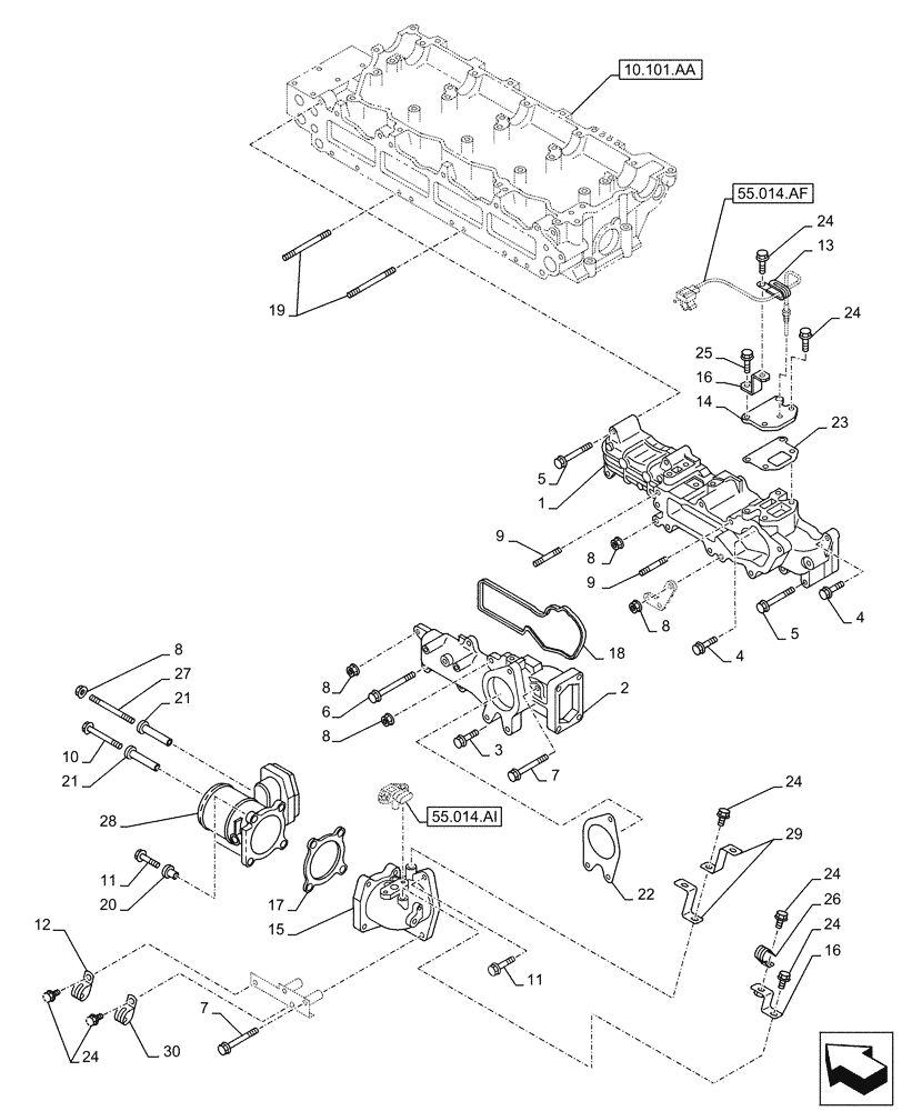 Схема запчастей Case AQ-4HK1XASS01 - (10.254.AM) - INLET MANIFOLD (10) - ENGINE