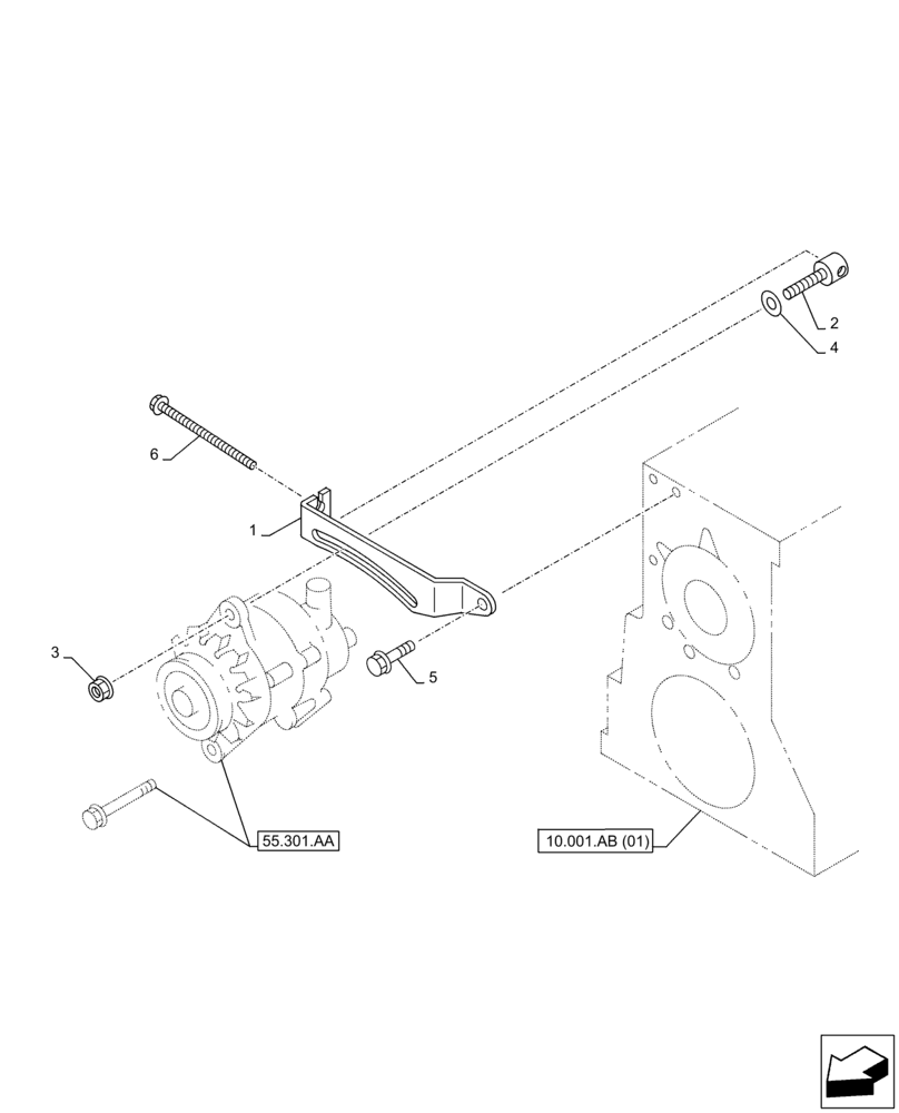 Схема запчастей Case AQ-4HK1XASS01 - (55.301.AB[01]) - ALTERNATOR, SUPPORT (55) - ELECTRICAL SYSTEMS