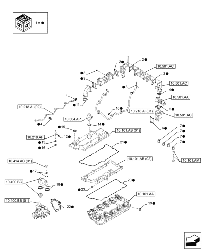 Схема запчастей Case AQ-4HK1XASS01 - (10.001.AD[02]) - ENGINE, GASKET, SET (10) - ENGINE