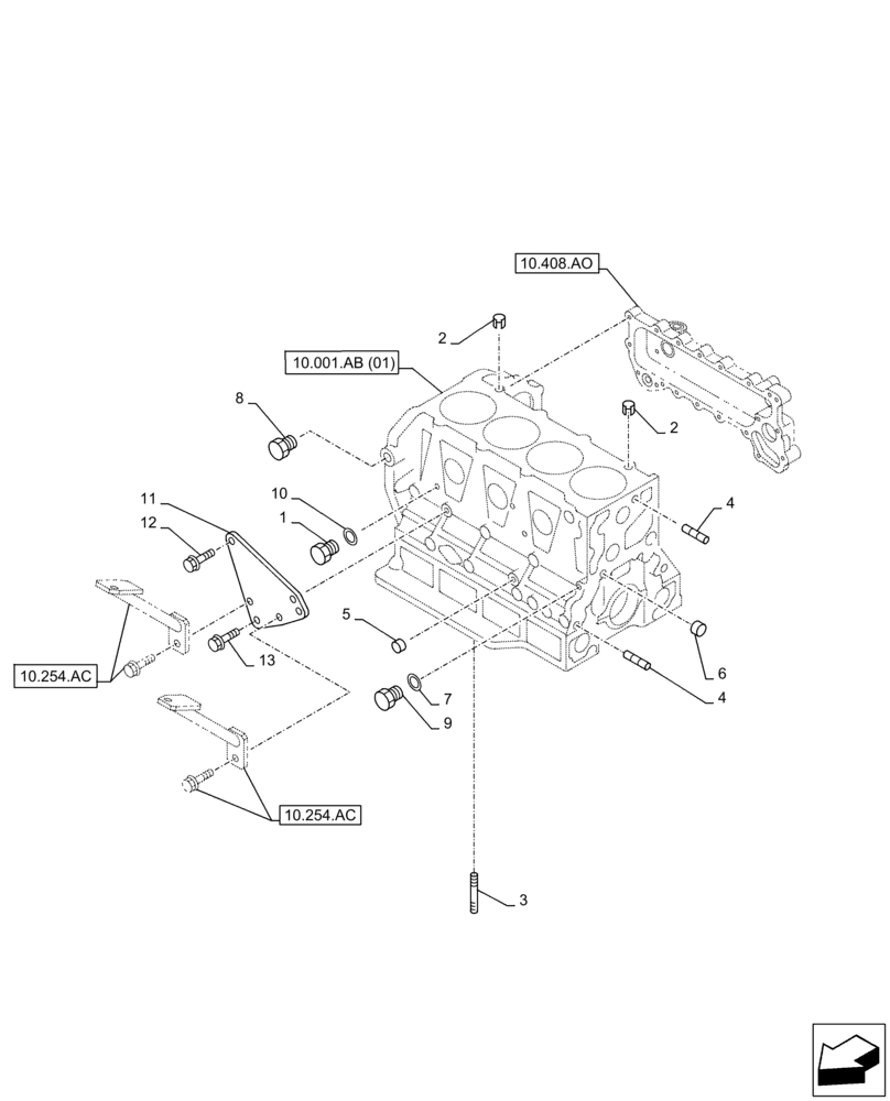 Схема запчастей Case AQ-4HK1XASS01 - (10.001.AB[02]) - CRANKCASE (10) - ENGINE