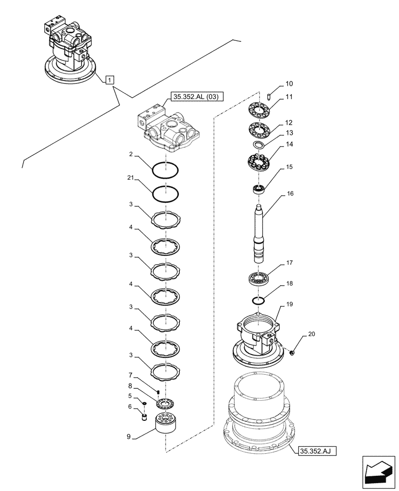 Схема запчастей Case CX250D LC - (35.352.AL[02]) - SWING REDUCTION UNIT, COMPONENTS (35) - HYDRAULIC SYSTEMS