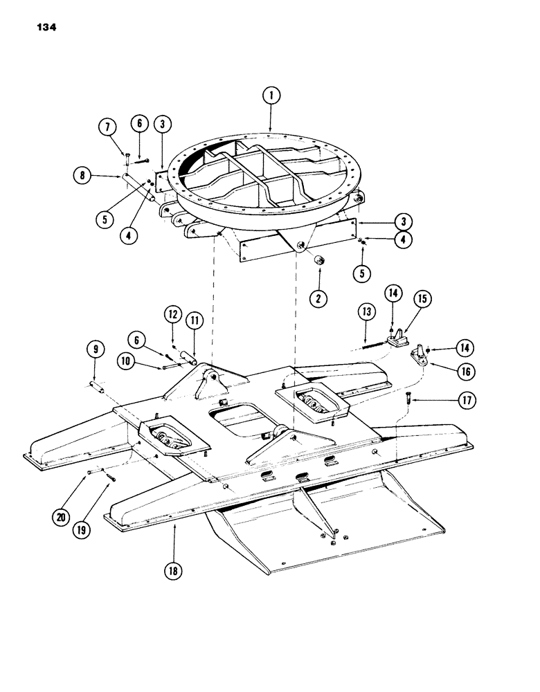 Схема запчастей Case 980B - (134) - TURNTABLE LEVELER WITH PINS AND HARDWARE, (USED ON UNITS PRIOR TO PIN 6204051) (05) - UPPERSTRUCTURE CHASSIS