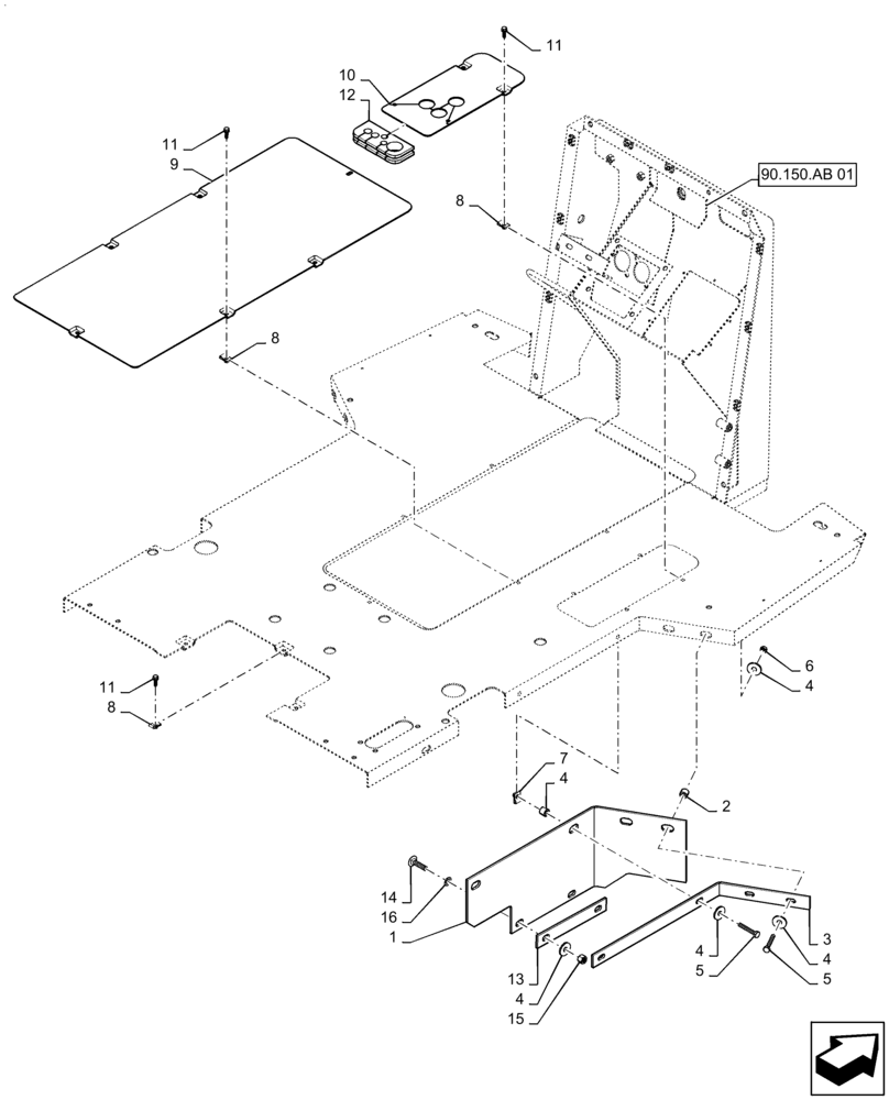 Схема запчастей Case 570N EP - (90.105.AB[01]) - FLOOR PLATE, MUDGUARD (90) - PLATFORM, CAB, BODYWORK AND DECALS