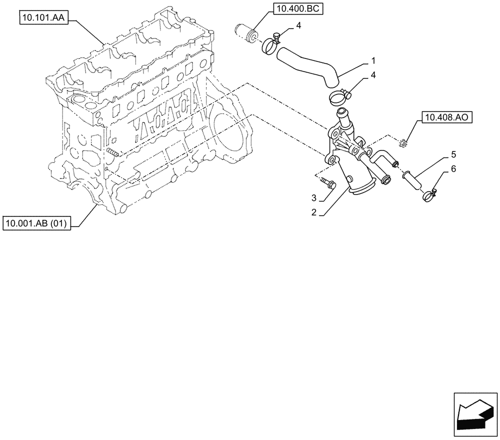 Схема запчастей Case AQ-4HK1XASS01 - (10.400.BB[02]) - WATER PUMP LINE (10) - ENGINE