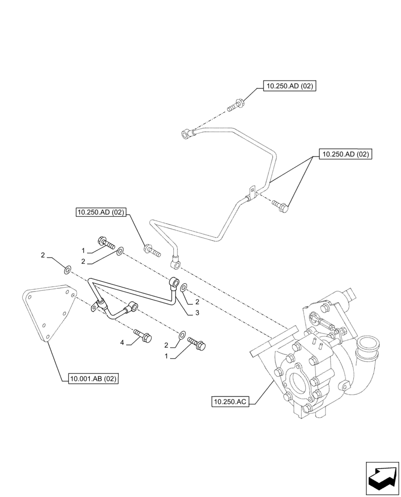 Схема запчастей Case AQ-4HK1XASS01 - (10.250.AE[01]) - TURBOCHARGER, SUPPLY, LINE (10) - ENGINE