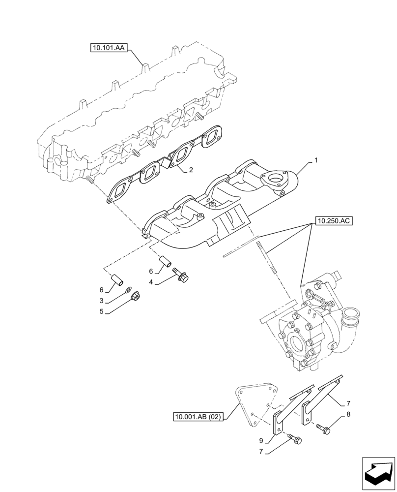 Схема запчастей Case AQ-4HK1XASS01 - (10.254.AC) - EXHAUST MANIFOLD (10) - ENGINE