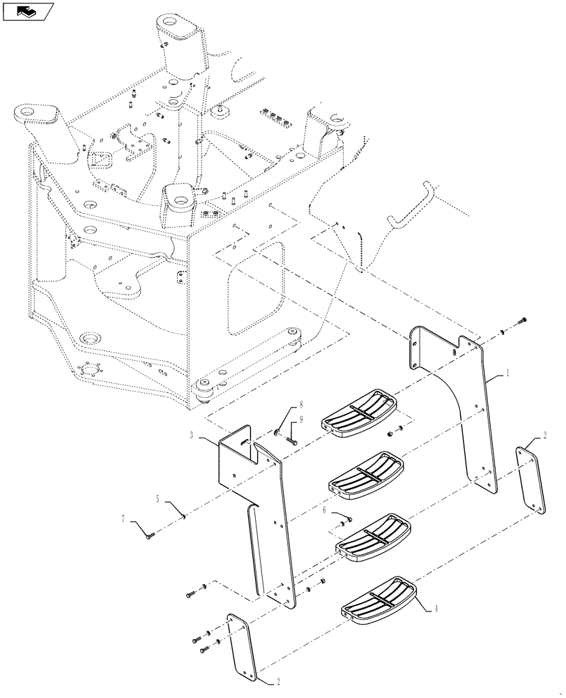 Схема запчастей Case 621F - (90.118.BX) - STEP INSTALLATION, LEFT HAND (90) - PLATFORM, CAB, BODYWORK AND DECALS