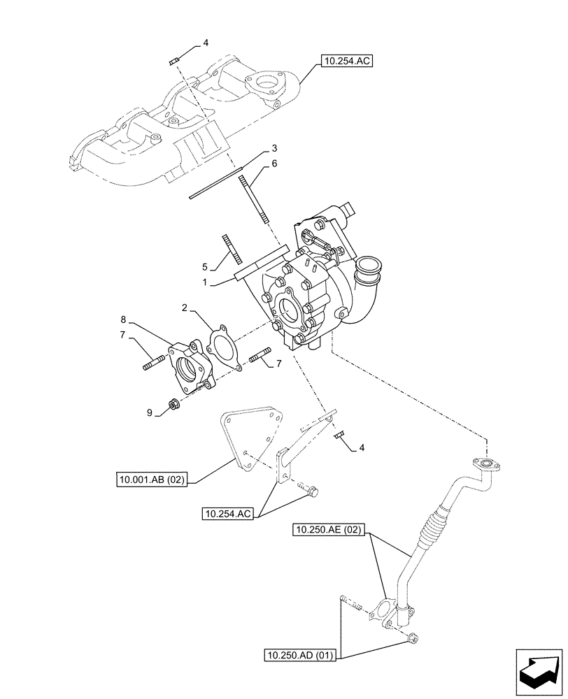 Схема запчастей Case AQ-4HK1XASS01 - (10.250.AC) - TURBOCHARGER (10) - ENGINE