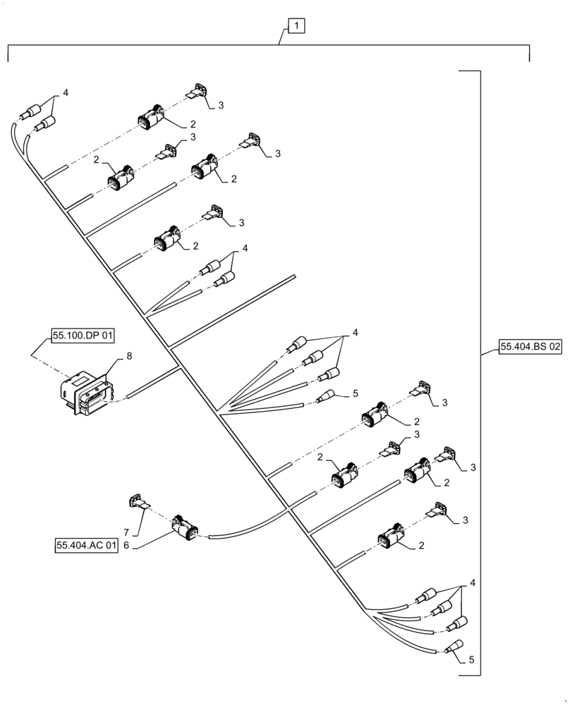 Схема запчастей Case 570N EP - (55.100.DP[04]) - CANOPY WIRE HARNESS (55) - ELECTRICAL SYSTEMS