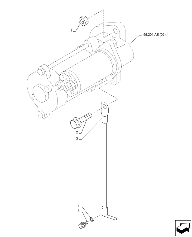 Схема запчастей Case AQ-4HK1XASS01 - (55.201.AE[01]) - STARTER MOTOR, MOUNTING (55) - ELECTRICAL SYSTEMS