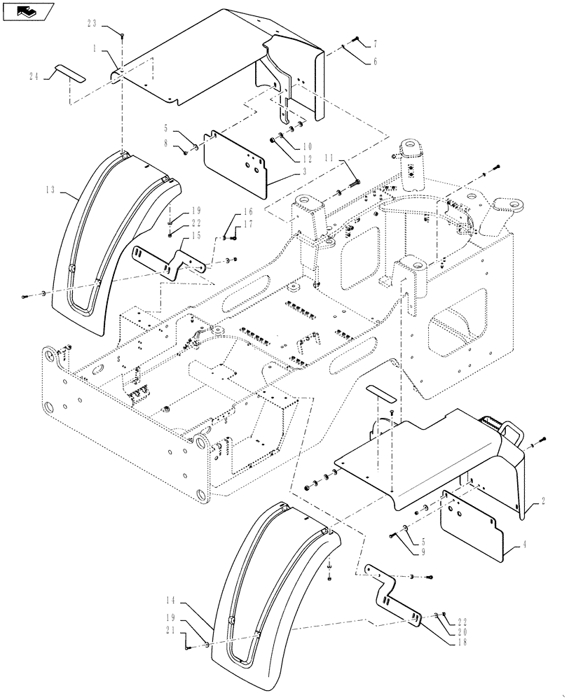 Схема запчастей Case 621F - (90.116.AC[01]) - REAR FENDER, WIDE (90) - PLATFORM, CAB, BODYWORK AND DECALS