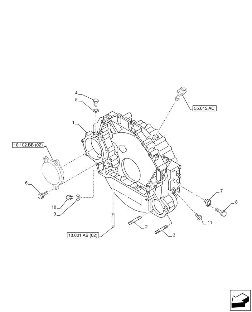 Схема запчастей Case AQ-4HK1XASS01 - (10.103.AK[01]) - FLYWHEEL, HOUSING (10) - ENGINE