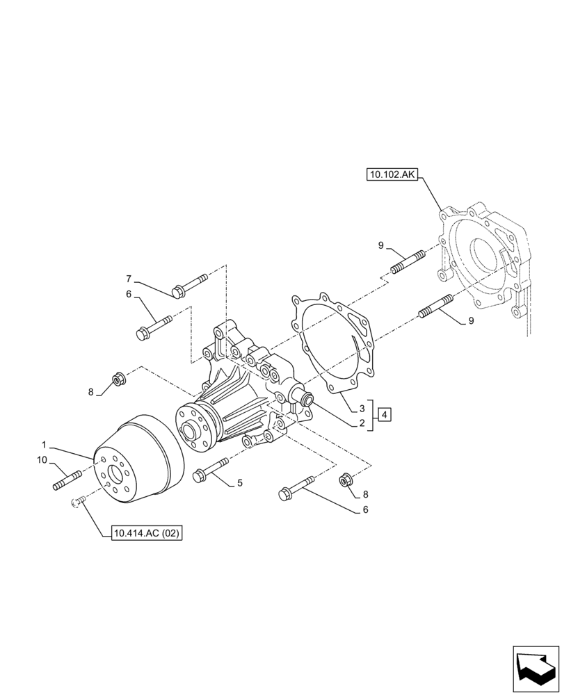 Схема запчастей Case AQ-4HK1XASS01 - (10.400.BB[01]) - WATER PUMP & PULLEY (10) - ENGINE