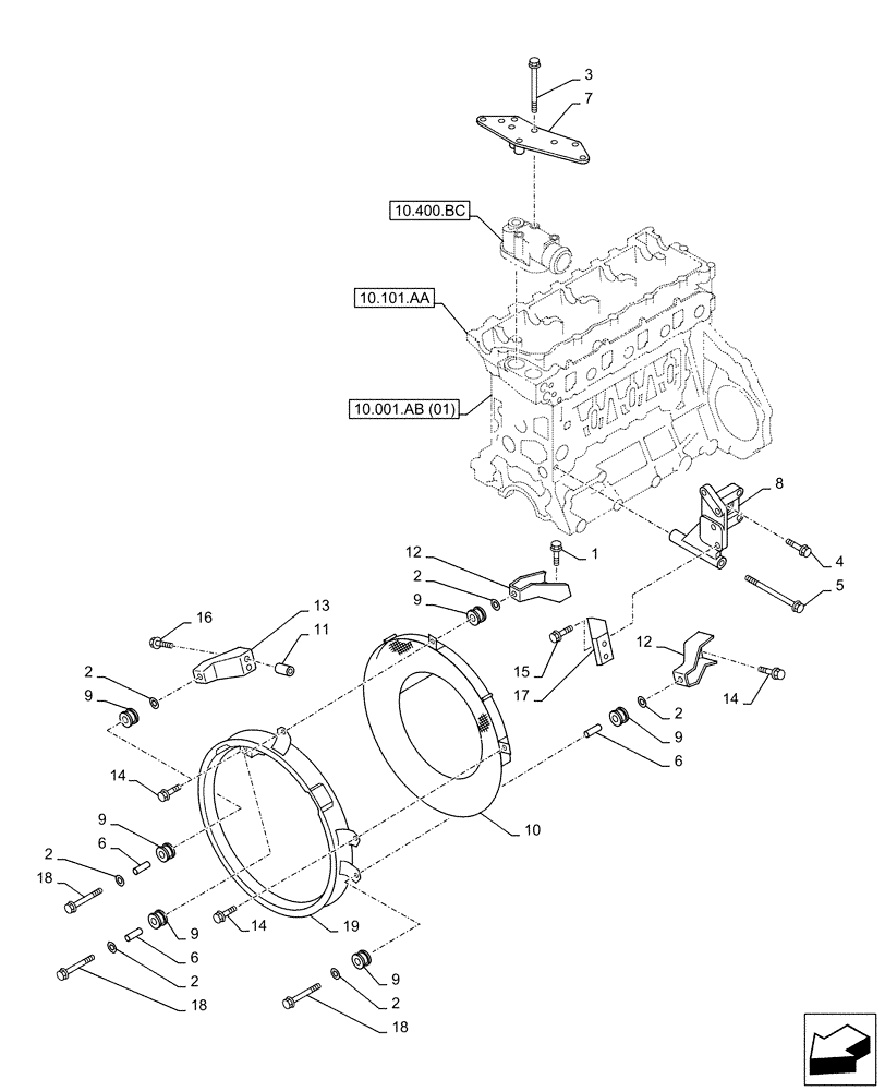 Схема запчастей Case AQ-4HK1XASS01 - (10.414.AC[01]) - ENGINE, FAN, SUPPORT (10) - ENGINE