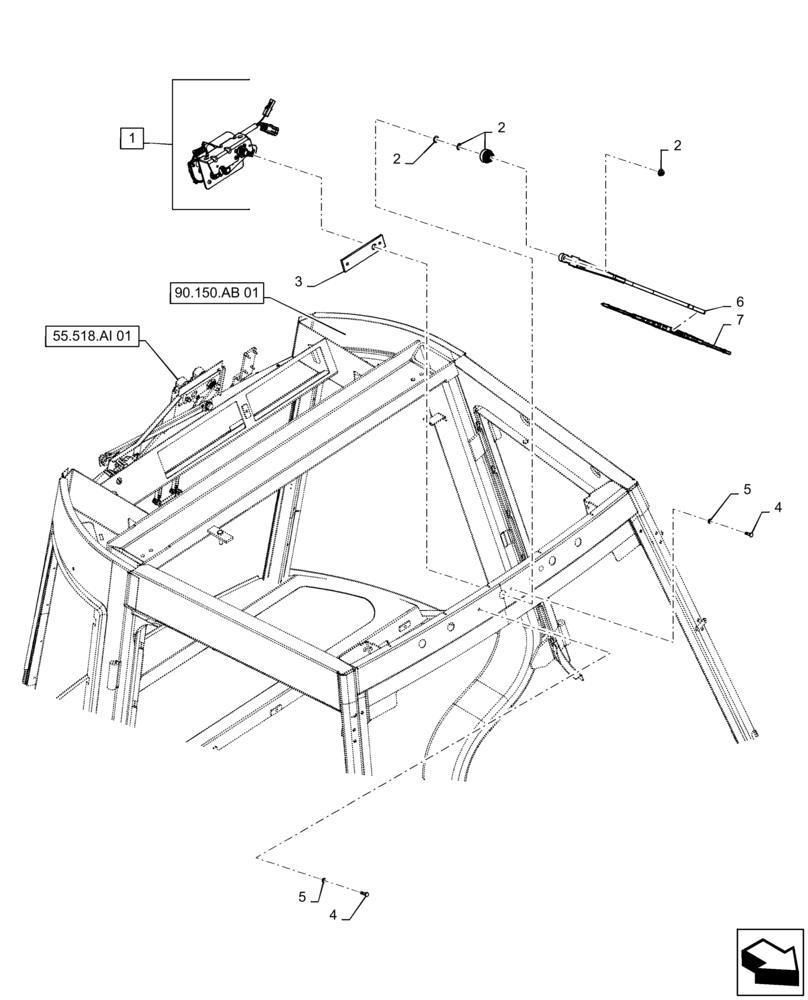 Схема запчастей Case 570N EP - (55.518.AZ[01]) - VAR - 747775 - FRONT WINDSHIELD WIPER ASSY (55) - ELECTRICAL SYSTEMS