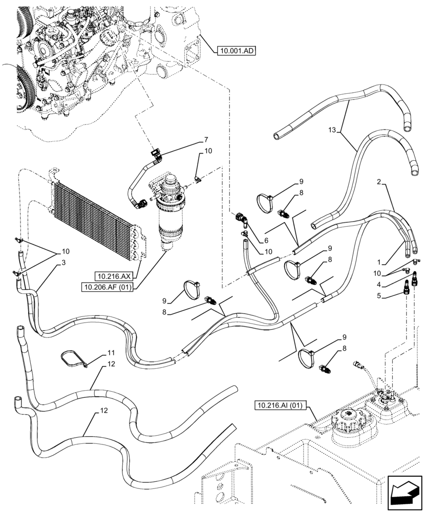 Схема запчастей Case 580SN - (10.216.BA) - FUEL LINE (10) - ENGINE