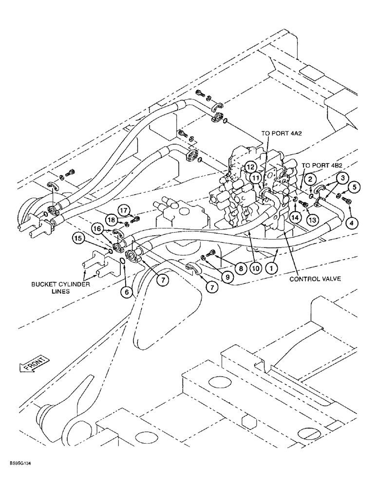 Схема запчастей Case 9060B - (8-064) - BUCKET OPEN AND CLOSE CYLINDER SUPPLY LINES (08) - HYDRAULICS