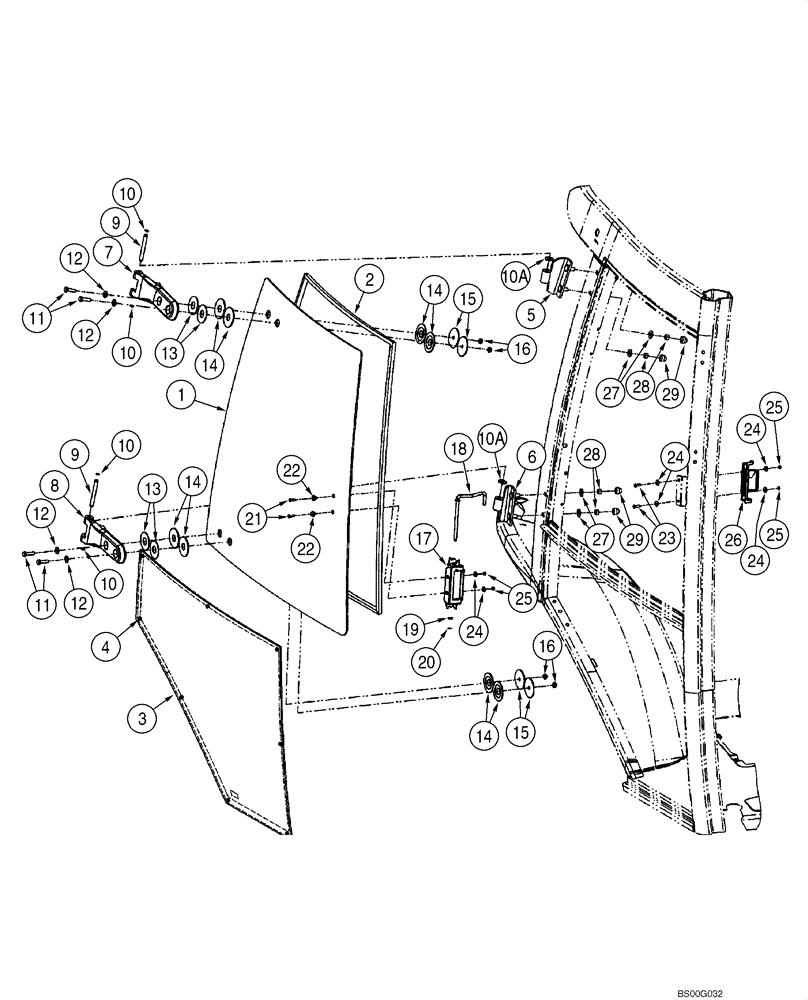 Схема запчастей Case 580SM - (09-58) - CAB - WINDOW, RIGHT-HAND, FOR SINGLE DOOR CAB FRAMES (09) - CHASSIS/ATTACHMENTS