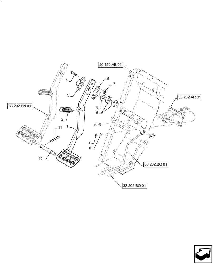 Схема запчастей Case 570N EP - (33.202.BN[02]) - BRAKE, PEDAL, RH (33) - BRAKES & CONTROLS