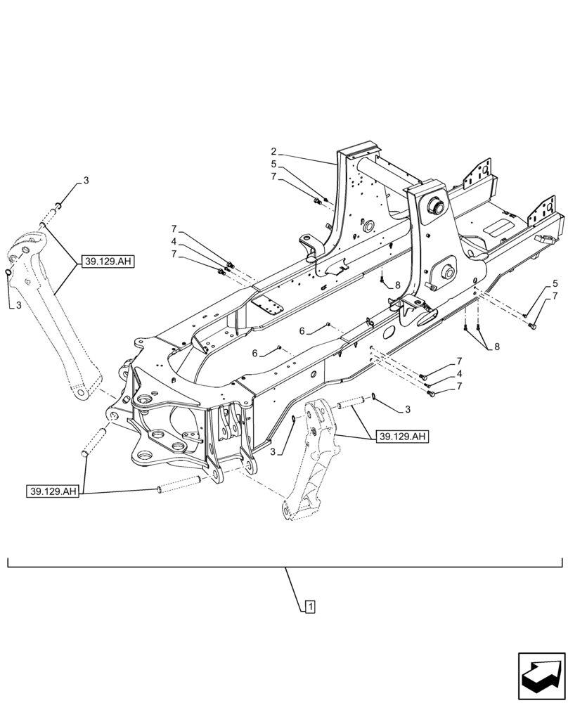 Схема запчастей Case 580SN - (39.100.AB[02]) - MAIN FRAME (39) - FRAMES AND BALLASTING