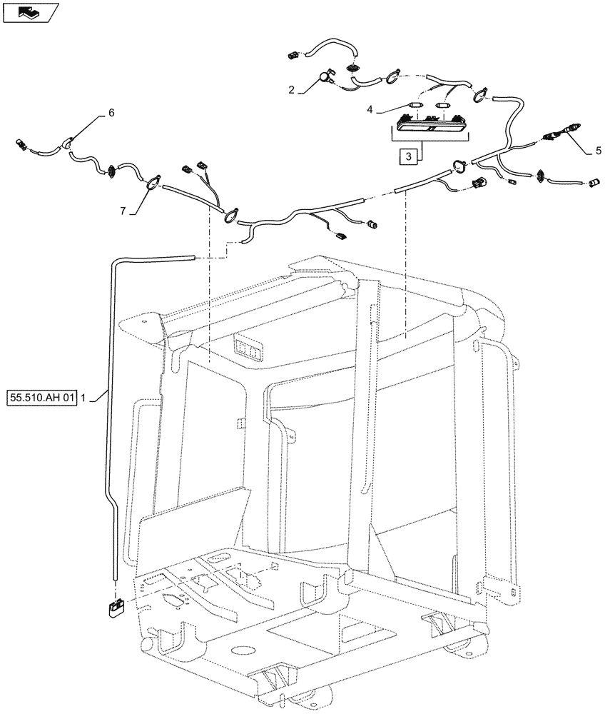 Схема запчастей Case 621F - (55.510.AH) - CAB ROOF HARNESS INSTALLATION (55) - ELECTRICAL SYSTEMS