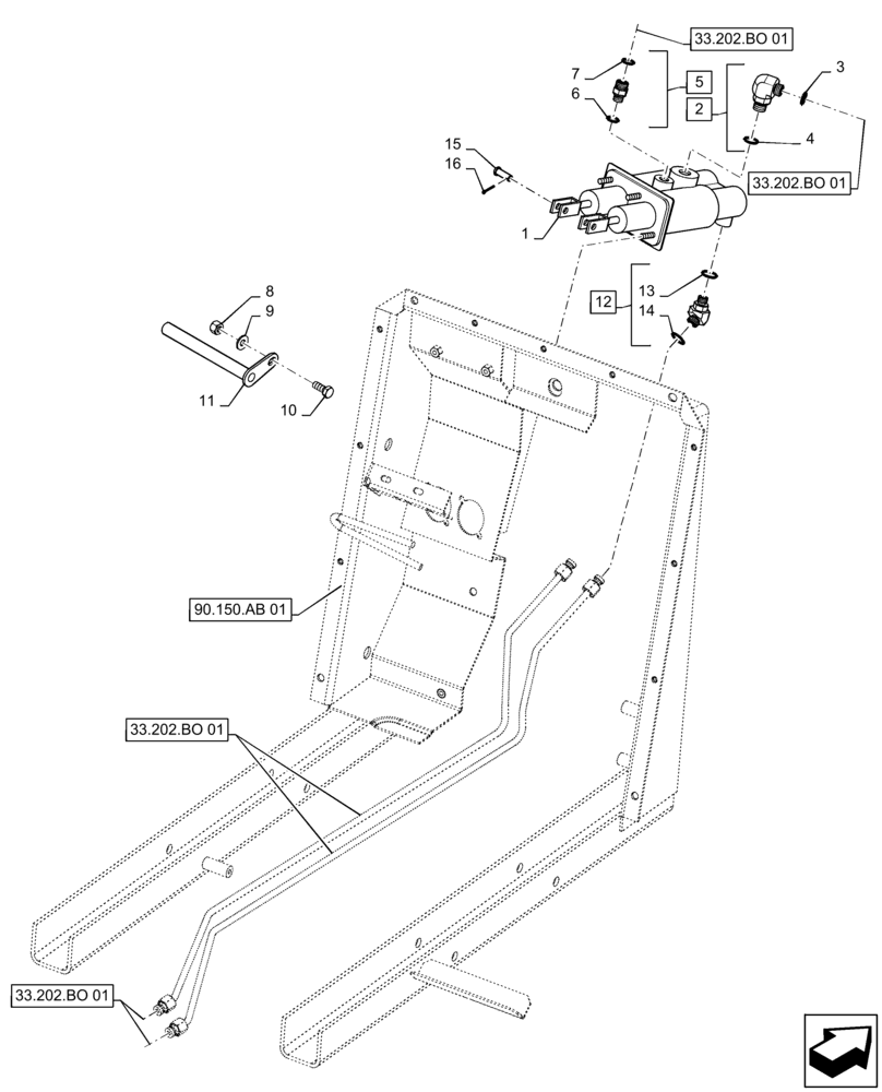 Схема запчастей Case 570N EP - (33.202.AR[01]) - MASTER CYLINDER, 2WD (33) - BRAKES & CONTROLS