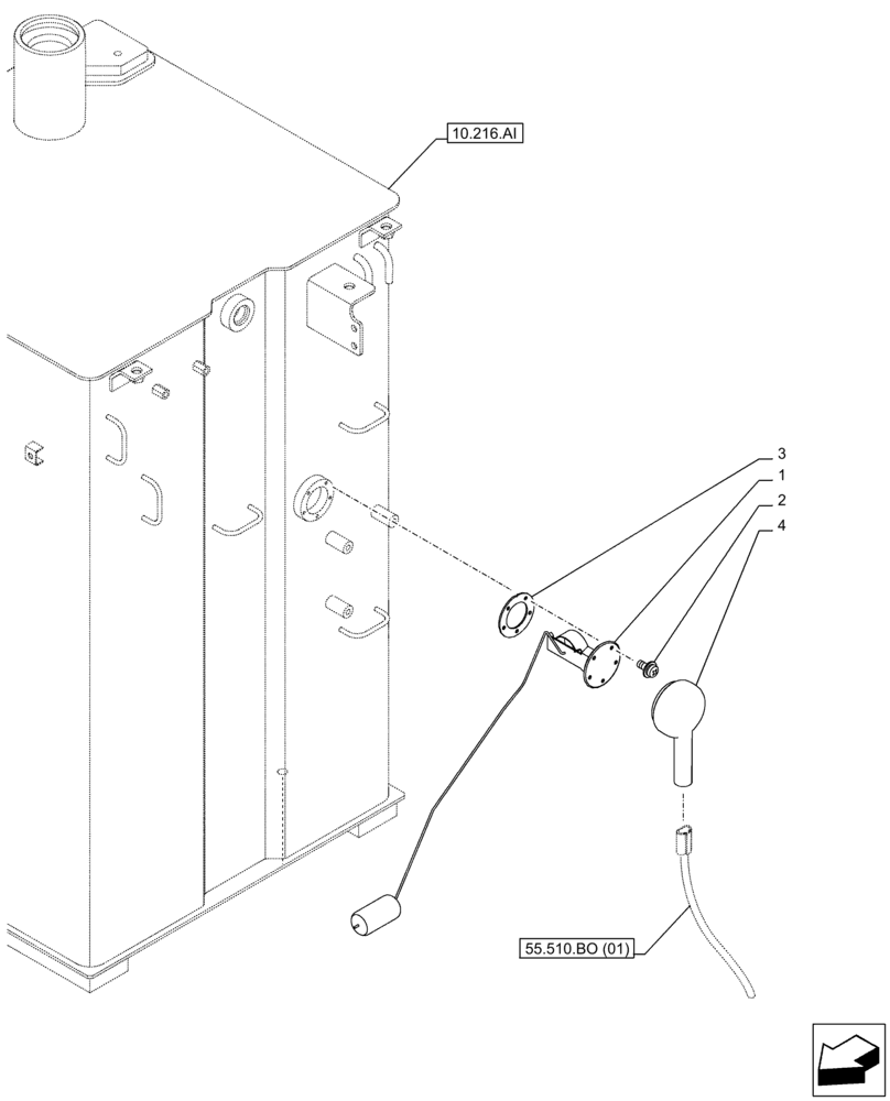 Схема запчастей Case CX250D LC - (55.011.AC) - FUEL TANK, LEVEL, SENSOR (55) - ELECTRICAL SYSTEMS