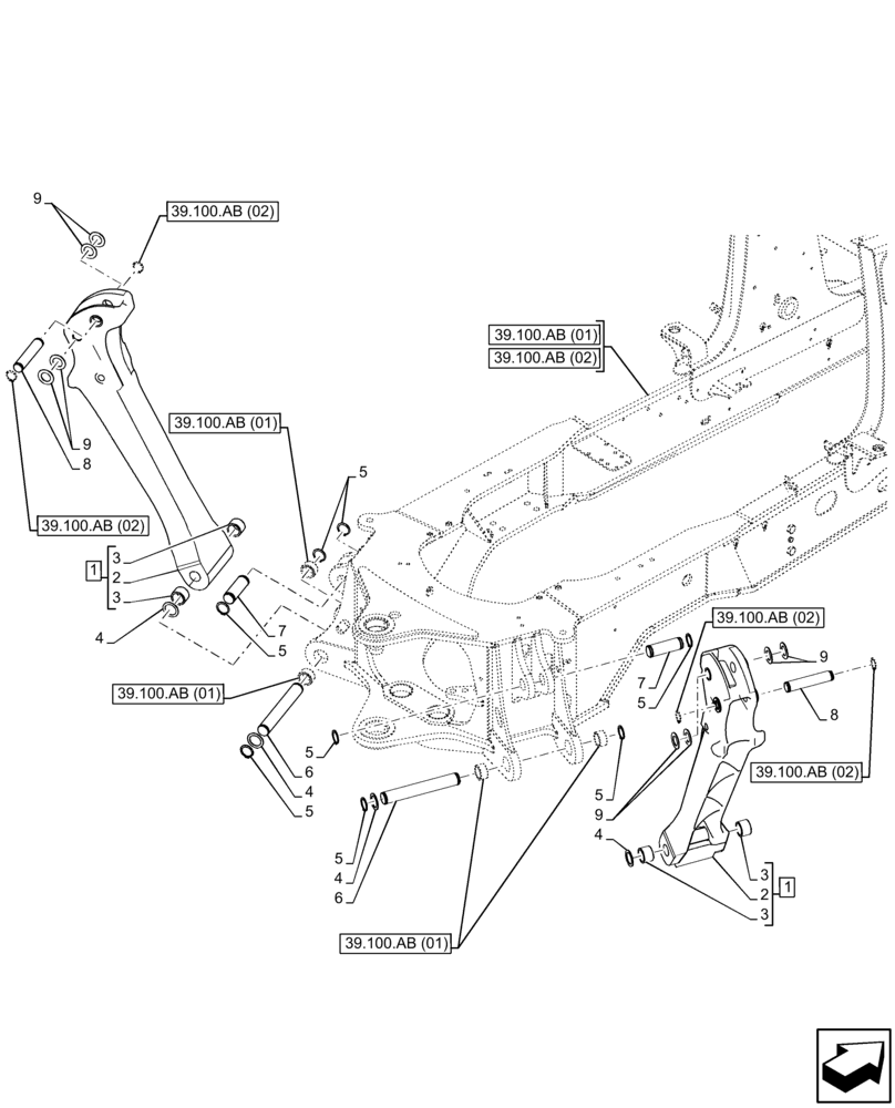 Схема запчастей Case 580SN - (39.129.AH) - STABILIZER (39) - FRAMES AND BALLASTING