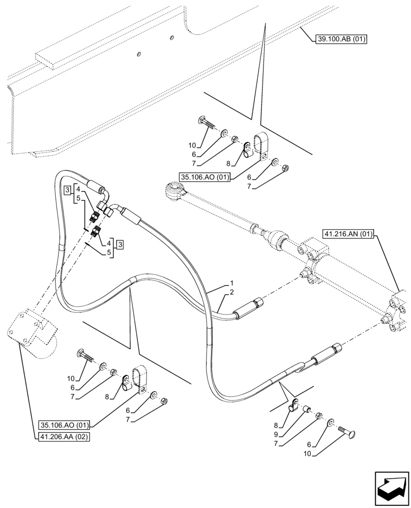 Схема запчастей Case 580N EP - (41.216.AV) - STEERING CYLINDER HYD. LINE (41) - STEERING