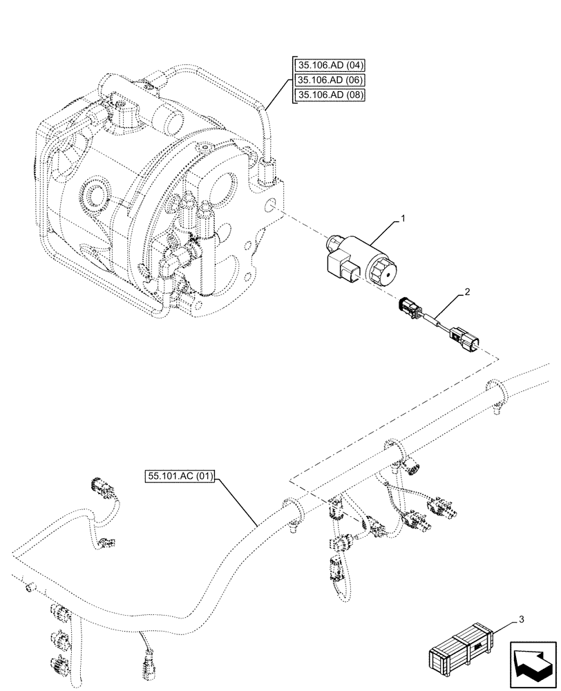 Схема запчастей Case 590SN - (55.036.AO[02]) - VARIABLE DISPLACEMENT HYDRAULIC PUMP, DIODE SUPPRESSOR (55) - ELECTRICAL SYSTEMS