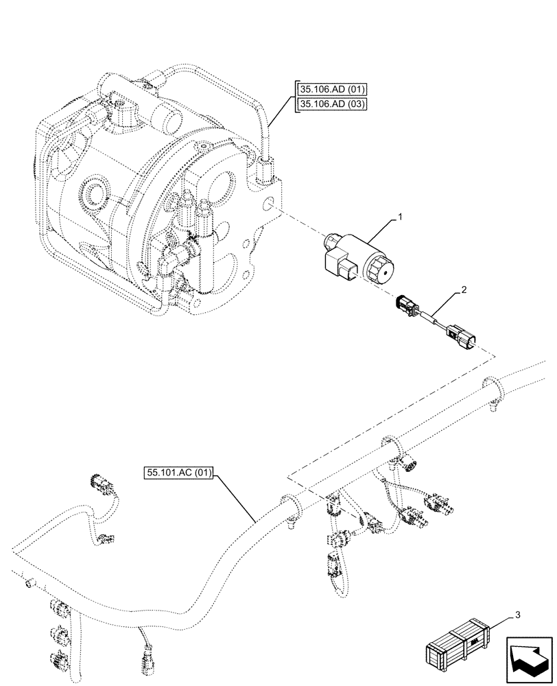 Схема запчастей Case 580SN - (55.036.AO[01]) - VARIABLE DISPLACEMENT HYDRAULIC PUMP, DIODE SUPPRESSOR (55) - ELECTRICAL SYSTEMS