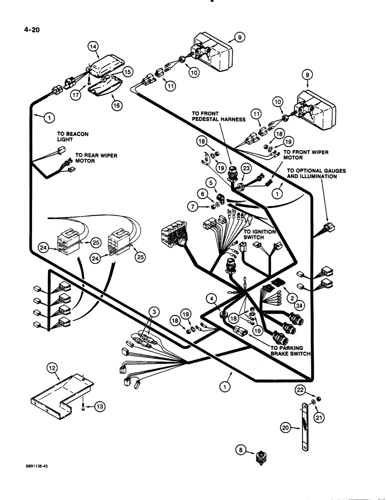 Схема запчастей Case 621 - (4-20) - CANOPY HARNESS, OPERATORS COMPARTMENT, LAMPS (04) - ELECTRICAL SYSTEMS