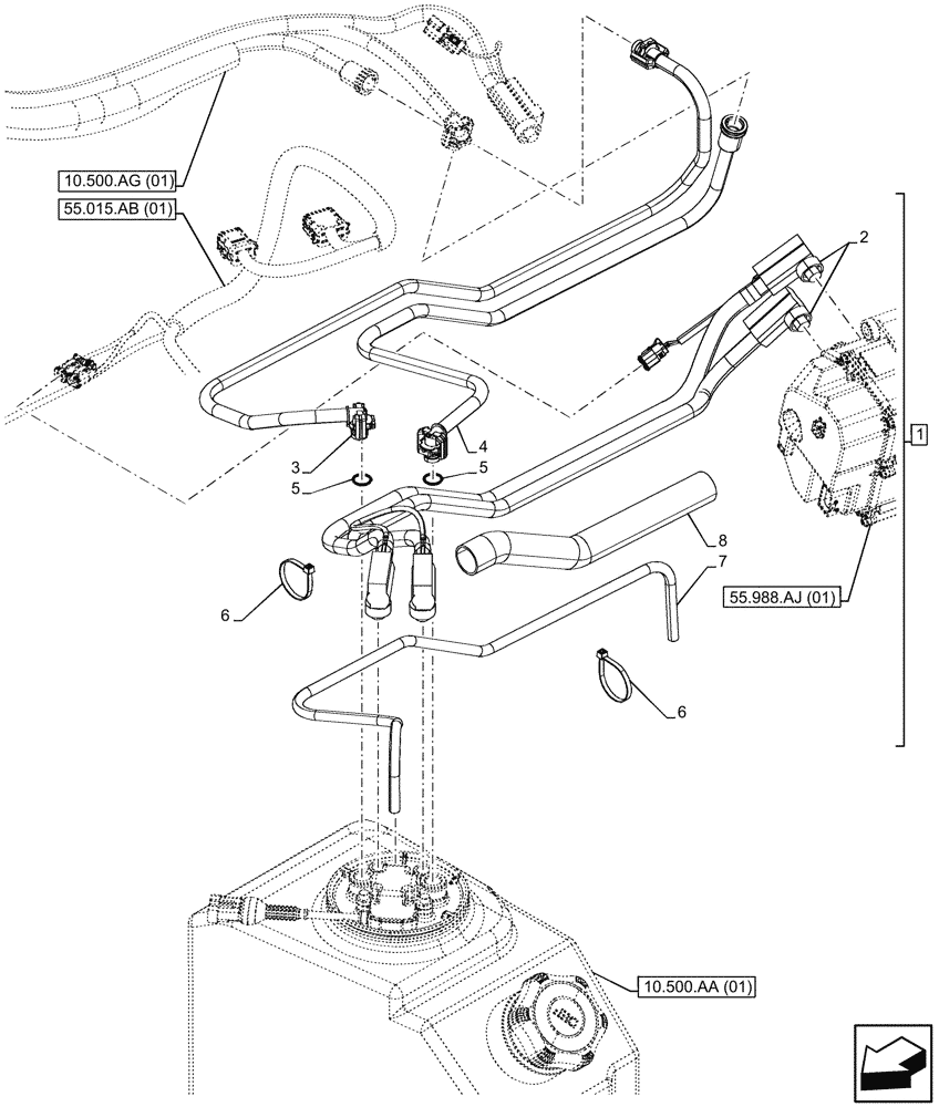 Схема запчастей Case 580SN - (10.500.AD) - DEF LINES (10) - ENGINE