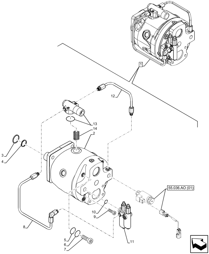 Схема запчастей Case 580SN WT - (35.106.AD[04]) - VARIABLE DISPLACEMENT HYDRAULIC PUMP (W/ POWER LIFT, W/O DUAL BATTERIES), COMPONENTS (35) - HYDRAULIC SYSTEMS